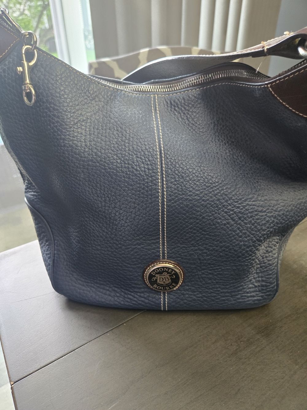 Dooney & Bourke Navy Pebbled Leather Shoulder Hobo